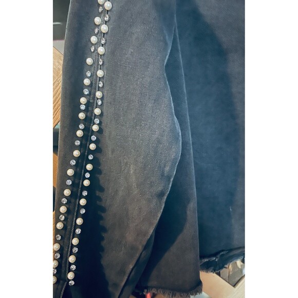 SAVANNAH JANE Pearls & Rhinestones Black Distressed Denim Boho Jacket 1X - Picture 12 of 12